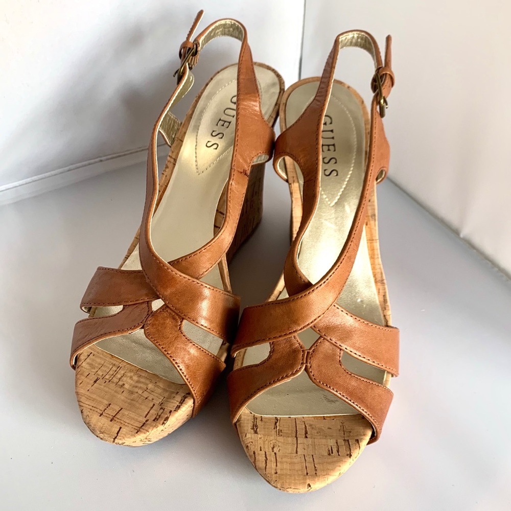 Guess Brown Strap Wedge Women's Sandals 7